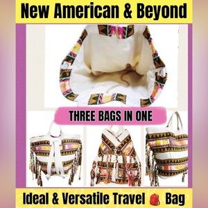 🆑 NWT American And Beyond Travel Three Bags In One Boho-Fringed Backpac